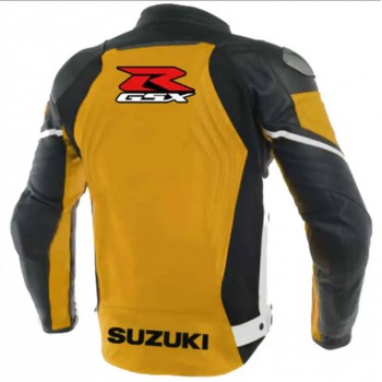 SUZUKI GSXR YELLOW MOTORCYCLE LEATHER RACING JACKET