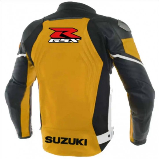 SUZUKI GSXR YELLOW MOTORCYCLE LEATHER RACING JACKET