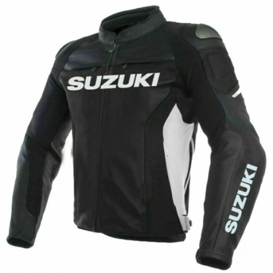 SUZUKI BLACK MOTORCYCLE LEATHER RACING JACKET