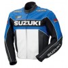 SUZUKI BLUE AND WHITE GSXR MOTORCYCLE LEATHER RACE JACKET