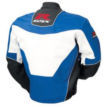 SUZUKI BLUE AND WHITE GSXR MOTORCYCLE LEATHER RACE JACKET