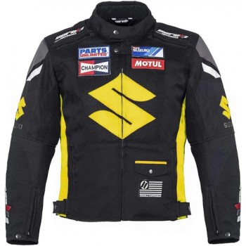 SUZUKI YELLOW AND BLACK MOTORCYCLE LEATHER RACING JACKET