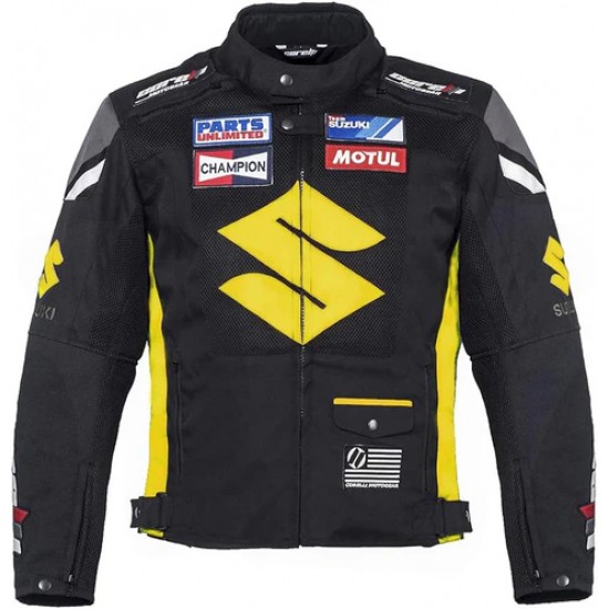 SUZUKI YELLOW AND BLACK MOTORCYCLE LEATHER RACING JACKET