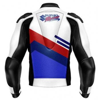 SUZUKI WHITE MOTORCYCLE LEATHER RACING JACKET