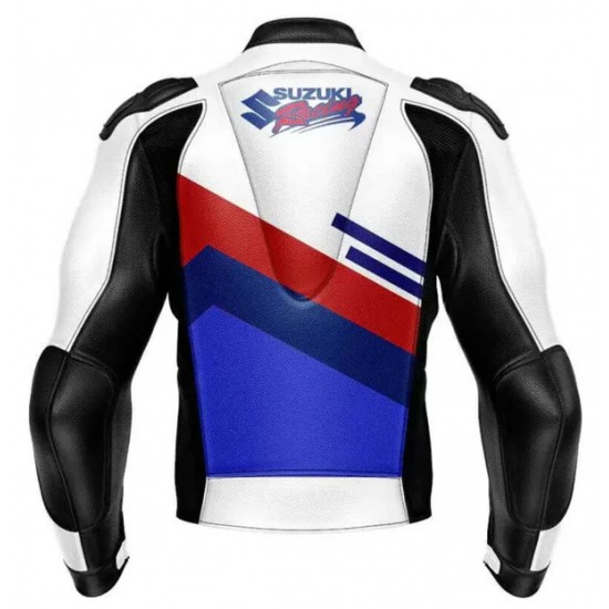 SUZUKI WHITE MOTORCYCLE LEATHER RACING JACKET