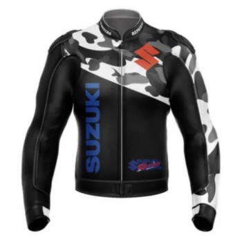 SUZUKI GSXR CAMO MOTORCYCLE LEATHER RACING JACKET