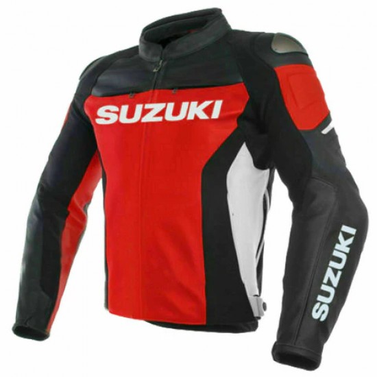 SUZUKI WHITE MOTORCYCLE LEATHER RACING JACKET