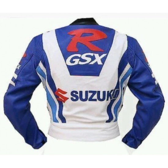 SUZUKI GSXR MOTORCYCLE LEATHER BLUE RACING JACKET SIZE XS