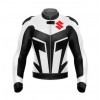 SUZUKI BLACK AND WHITE MEN LEATHER RACING JACKET