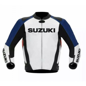 SUZUKI GSXR WHITE MOTORCYCLE LEATHER RACING JACKET