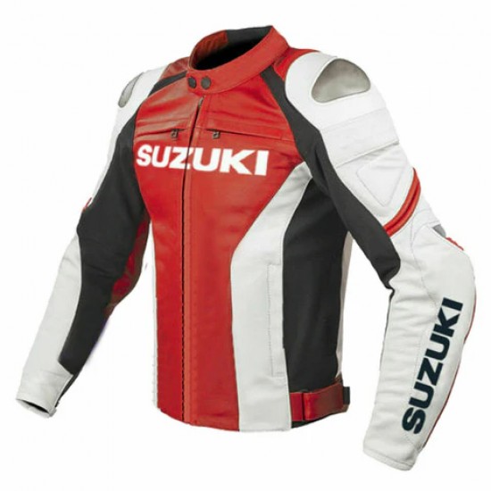 SUZUKI GSXR RED MOTORCYCLE LEATHER RACING JACKET