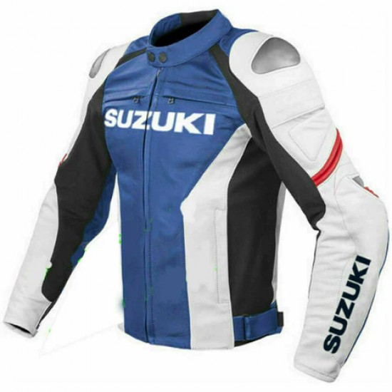 SUZUKI BLUE MOTORCYCLE LEATHER RACING JACKET