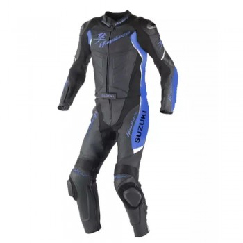 Custom Suzuki Hayabusa Motorcycle Leather Racing Suit Black Blue