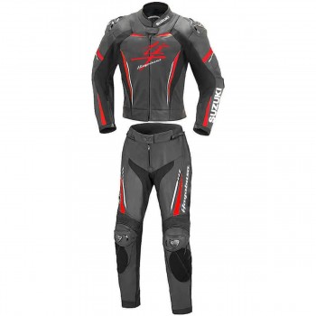 Custom Suzuki Hayabusa Motorcycle Leather Racing Suit Black Red