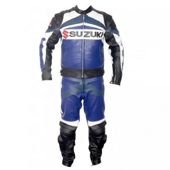 Custom Suzuki R GSX Motorbike Leather Racing Suit Blue Black