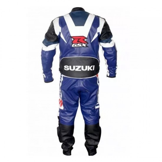 Custom Suzuki R GSX Motorbike Leather Racing Suit Blue Black