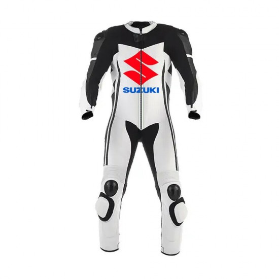 Custom Suzuki R GSX Motorbike Leather Racing Suit White Black