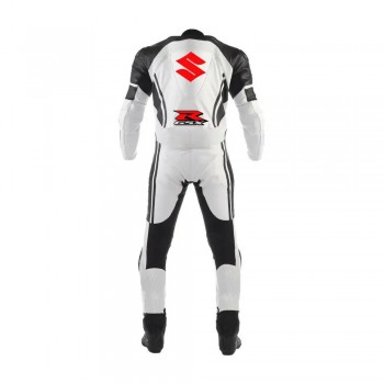 Custom Suzuki R GSX Motorbike Leather Racing Suit White Black