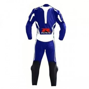 Custom Suzuki R GSX Motorcycle Leather Racing Suit Blue White Black