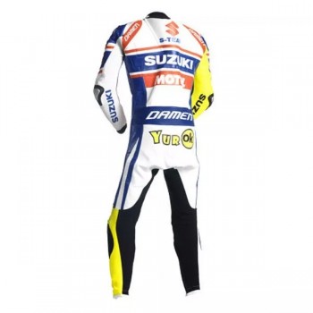 Custom Suzuki R GSX Motorcycle Leather Racing Suit White Blue Red Yellow