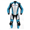 Suzuki Custom Motorcycle Leather Racing Suit Sky Blue White Black