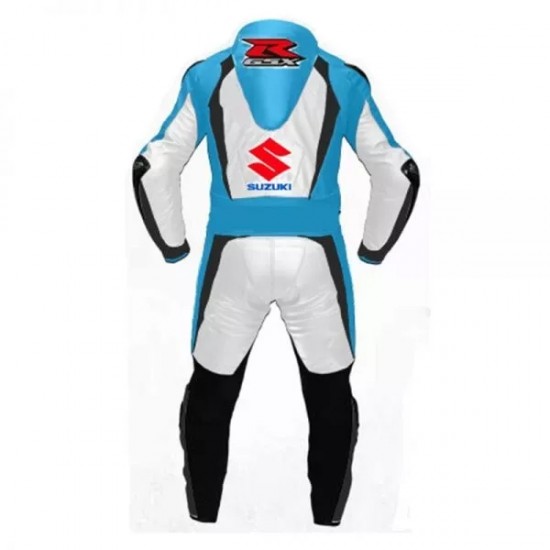 Suzuki Custom Motorcycle Leather Racing Suit Sky Blue White Black