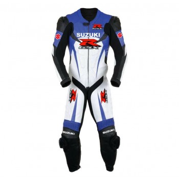 Suzuki R GSX Custom Design Motorbike Leather Racing Suit Blue White Black