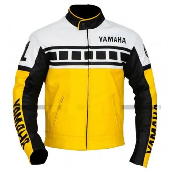 Custom Yamaha Motorcycle Leather Racing Jacket Yellow White Black