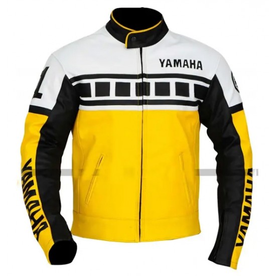 Custom Yamaha Motorcycle Leather Racing Jacket Yellow White Black