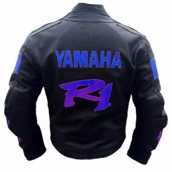 Custom Yamaha R1 Dunlop Motorbike Leather Racing Jacket Black Blue