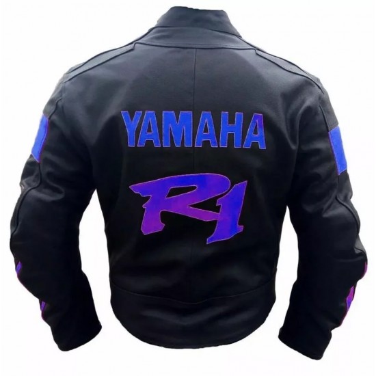 Custom Yamaha R1 Dunlop Motorbike Leather Racing Jacket Black Blue