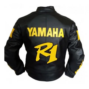 Custom Yamaha R1 Dunlop Motorcycle Leather Racing Jacket Black Yellow