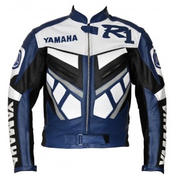 Custom Yamaha R1 Motorbike Leather Racing Jacket Blue White Black