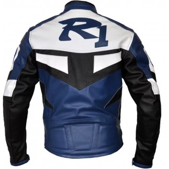 Custom Yamaha R1 Motorbike Leather Racing Jacket Blue White Black