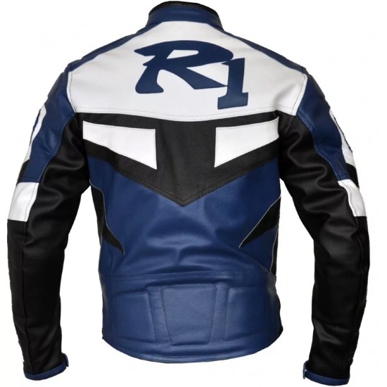 Custom Yamaha R1 Motorbike Leather Racing Jacket Blue White Black