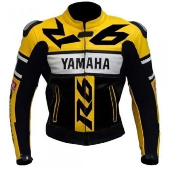 Custom Yamaha R6 VR 46 Motorcycle Leather Racing Jacket Black Yellow White