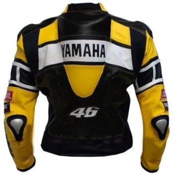 Custom Yamaha R6 VR 46 Motorcycle Leather Racing Jacket Black Yellow White