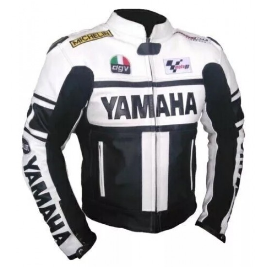 Yamaha AGV Moto Gp Custom Motorcycle Leather Racing Jacket White Black