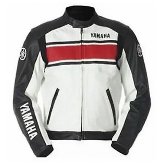 Yamaha Custom Motorcycle Leather Racing Jacket White Black Red