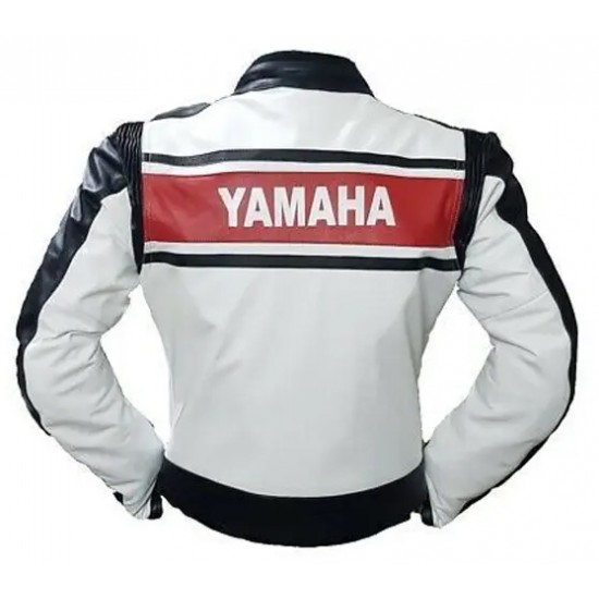 Yamaha Custom Motorcycle Leather Racing Jacket White Black Red