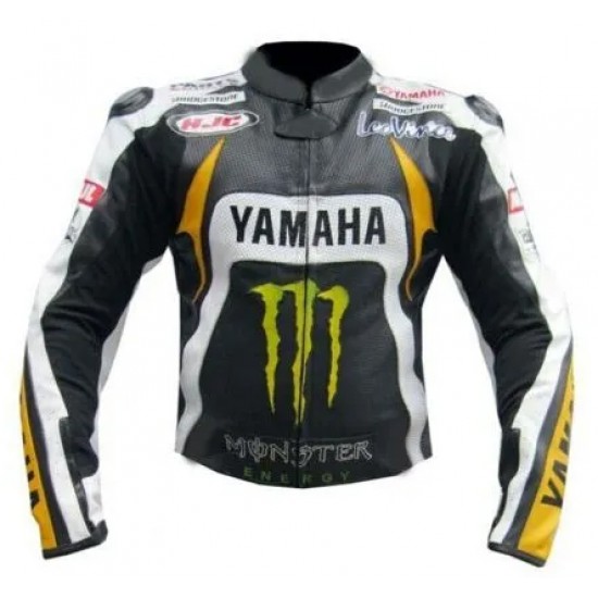 Yamaha Monster Energy Custom Motorbike Leather Racing Jacket Black Yellow White