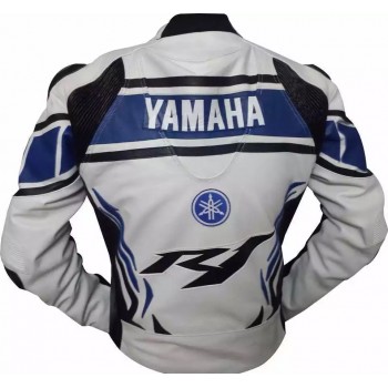 Yamaha Moto Gp R1 Motorcycle Custom Leather Racing Jacket White Blue Black