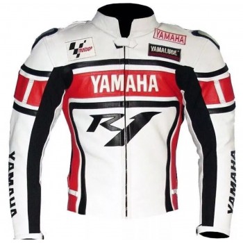 Yamaha Moto Gp R1 Motorcycle Custom Leather Racing Jacket White Red Black