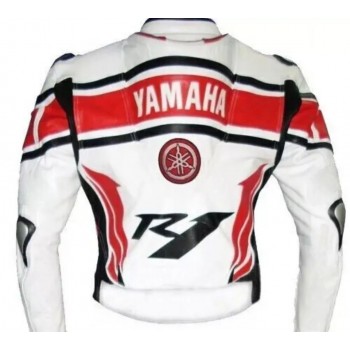 Yamaha Moto Gp R1 Motorcycle Custom Leather Racing Jacket White Red Black