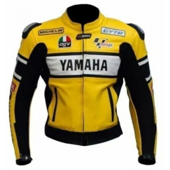 Yamaha Moto Gp VR 46 Motorbike Custom Leather Racing Jacket Yellow Black