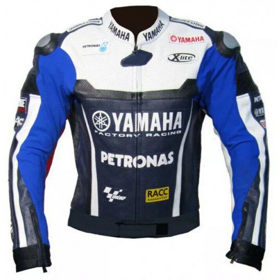 Yamaha Petronas Moto Gp Custom Motorcycle Leather Racing Jacket Blue White Red