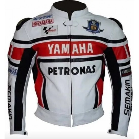 Yamaha Petronas Moto Gp Motorcycle Custom Leather Racing Jacket White Red Black