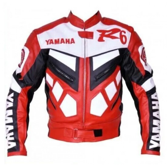 Yamaha R6 Custom Motorcycle Leather Racing Jacket Red White Black