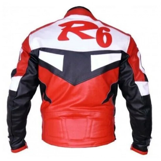 Yamaha R6 Custom Motorcycle Leather Racing Jacket Red White Black