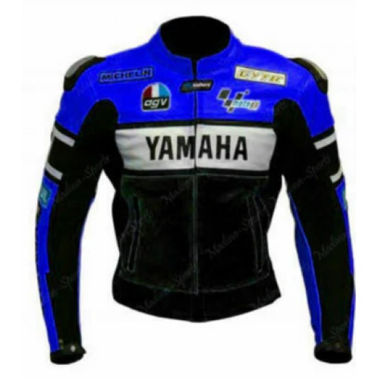 YAMAHA MEN MOTORCYCLE LEATHER BLUE RACING JACKET